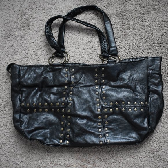 Black Purse with Gold Studs Faux Leather - Picture 1 of 9